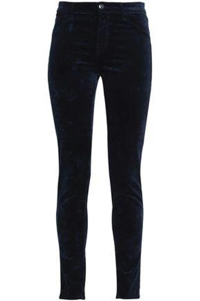 Shop J Brand Cotton-blend Velvet Skinny Pants In Midnight Blue