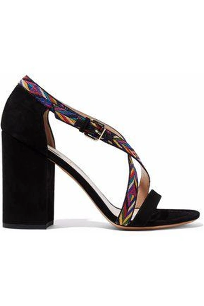 Shop Valentino Suede And Woven Sandals In Black