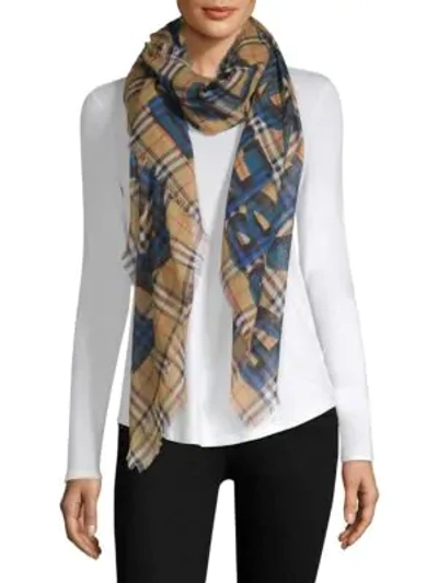 Shop Burberry Graffiti-print Scarf In Blue Multi