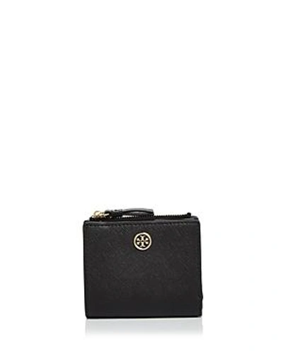 Shop Tory Burch Robinson Mini Leather Wallet In Black/gold