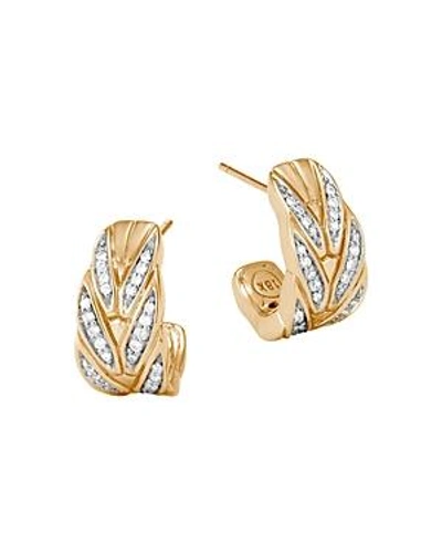 Shop John Hardy 18k Yellow Gold Modern Chain Pave Diamond Small J Hoop Earrings In White/gold