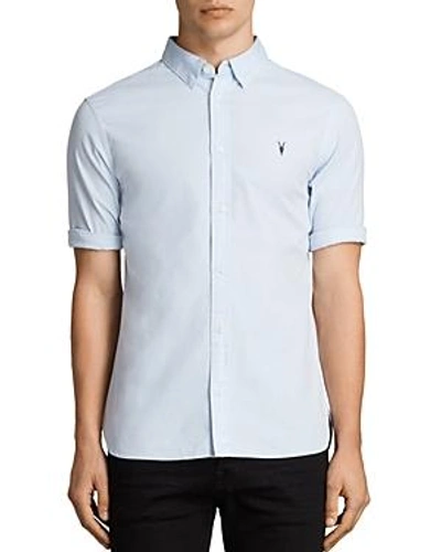 Shop Allsaints Redondo Half Sleeve Slim Fit Button-down Shirt In Light Blue