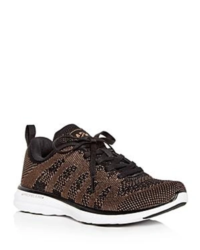 Shop Apl Athletic Propulsion Labs Athletic Propulsion Labs Women's Techloom Pro Knit Lace Up Sneakers In Black/rose Gold
