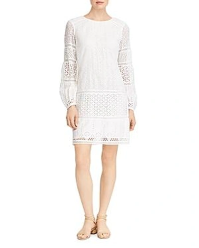 Shop Ralph Lauren Lauren  Mixed-lace Sheath Dress In White