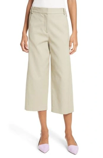 Shop Tibi Cropped Cotton Pants In Moss