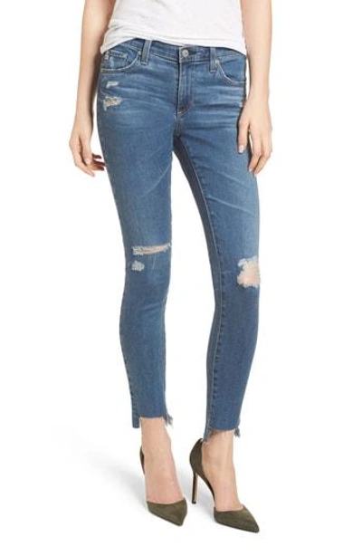 Shop Ag The Legging Raw Step Hem Ankle Skinny Jeans In 10 Years-sea Mist Destructed