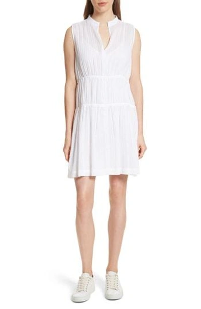 Shop Derek Lam 10 Crosby Split Neck Cotton Gauze Dress In Soft White