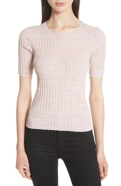 Shop Theory Marled Rib Knit Crewneck Sweater In Rose/ White/ White