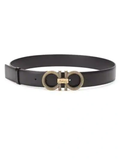 Shop Ferragamo New Gancini Galuchat Leather Belt In Black