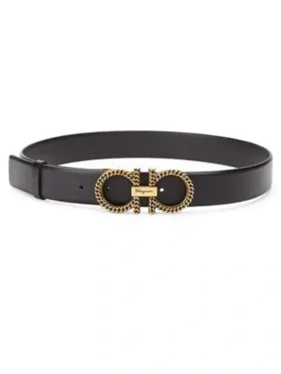 Shop Ferragamo Women's New Gancini Chain Leather Belt In Black
