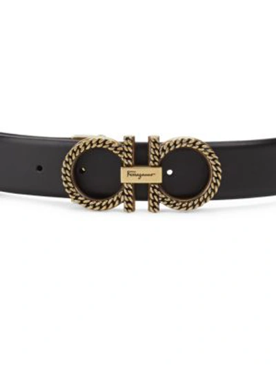 Shop Ferragamo Women's New Gancini Chain Leather Belt In Black