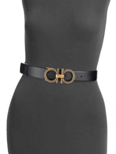 Shop Ferragamo Women's New Gancini Chain Leather Belt In Black