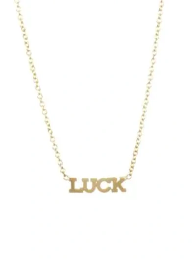 Shop Zoë Chicco Itty Bitty 14k Gold Luck Necklace In Yellow Gold