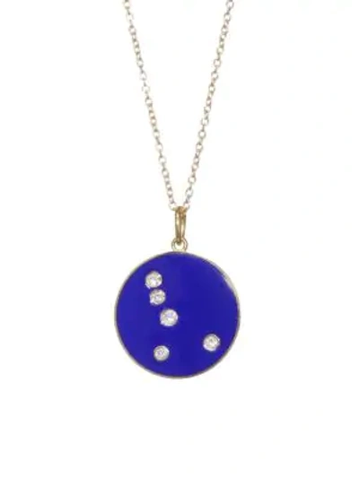 Shop Bare Diamond & Enamel Cancer Pendant With Stars In Navy