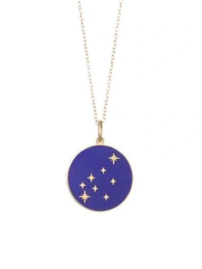 Shop Bare Constellation Aquarius Diamond Enamel Pendant Gold Necklace In Navy