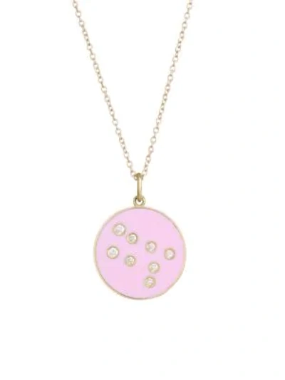 Shop Bare Constellation Gemini Diamond Enamel Pendant Gold Necklace In Pink