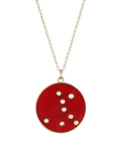 Shop Bare Constellation Pisces Diamond Enamel Pendant Gold Necklace In Red