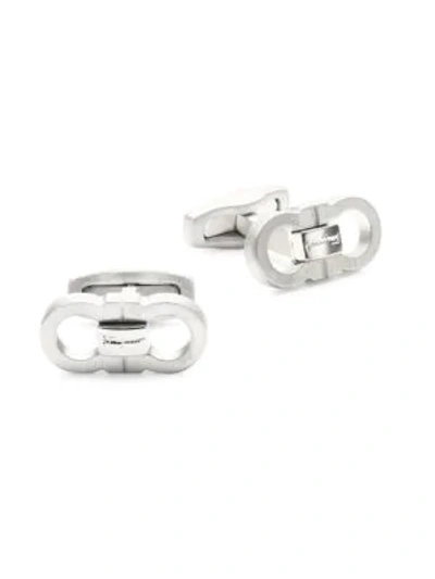 Shop Ferragamo Gancini Brushed Silvertone Cufflinks In Gem Ottone