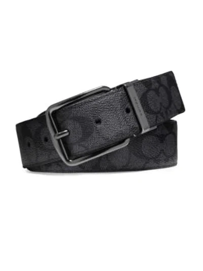 Shop Coach Signature Logo Leather Belt In Charcoal Black