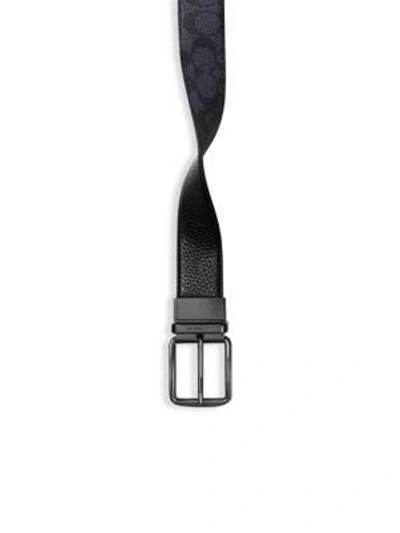 Shop Coach Signature Logo Leather Belt In Charcoal Black