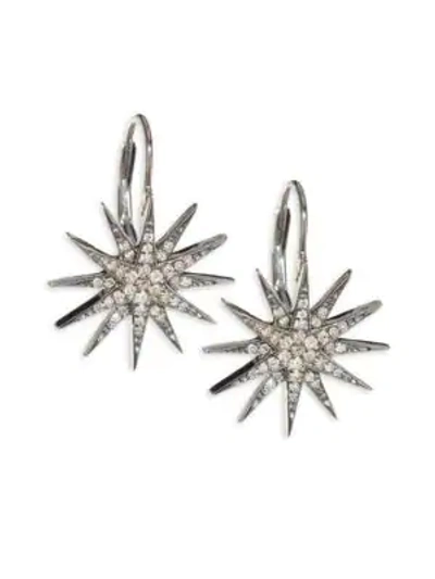 Shop Nina Gilin Diamond Starburst Earrings In Silver