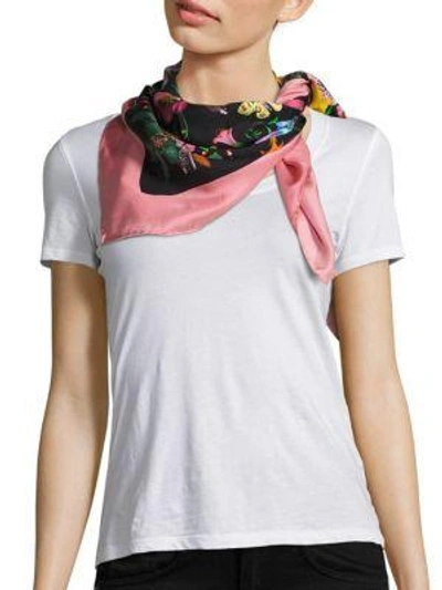 Shop Gucci Foulard Flora Snake Silk Scarf In Black Pink