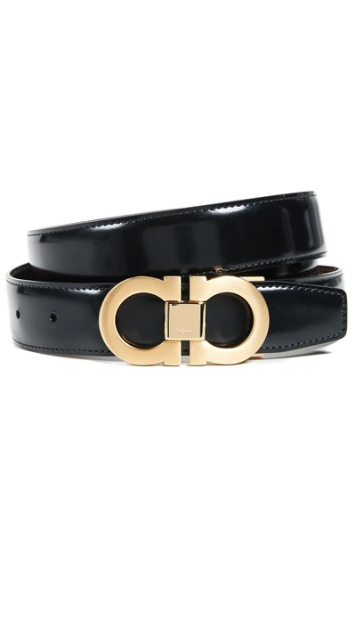 Shop Ferragamo Double Gancini Reversible Adjustable Belt In Black/brown
