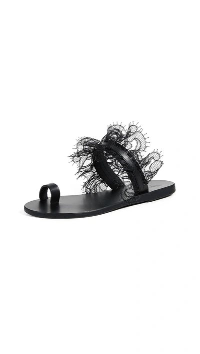 Shop Ancient Greek Sandals Thalia Toe Ring Slides In Black