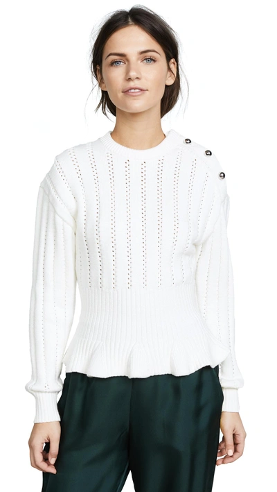 Shop Jason Wu Long Sleeve Peplum Sweater In Chalk