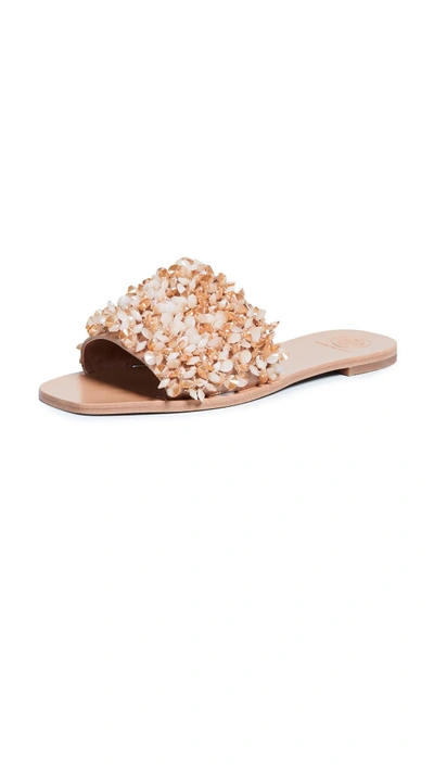 Shop Tory Burch Logan Slides In Rose/natural Vachetta