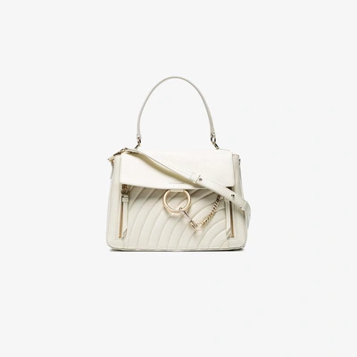 Shop Chloé White Faye Medium Leather Shoulder Bag In Neutrals