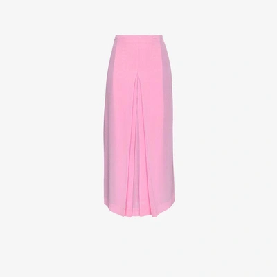 Shop Marco De Vincenzo High Waist Pleated Silk Midi Skirt In Pink&purple
