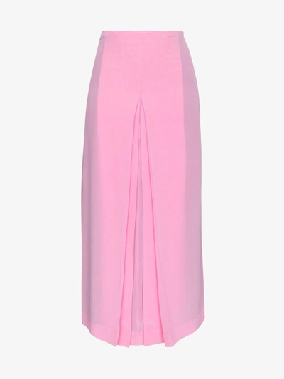 Shop Marco De Vincenzo High Waist Pleated Silk Midi Skirt In Pink&purple