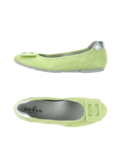 Shop Hogan Woman Ballet Flats Acid Green Size 6 Leather, Textile Fibers