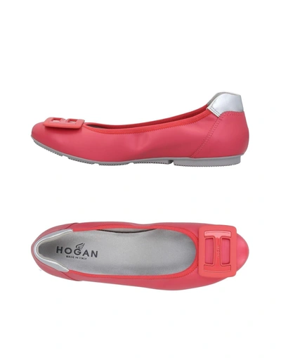 Shop Hogan Woman Ballet Flats Coral Size 5.5 Leather, Textile Fibers In Pink