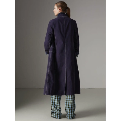 Shop Burberry Topstitched Cotton Linen Double-breasted Coat In Deep Indigo