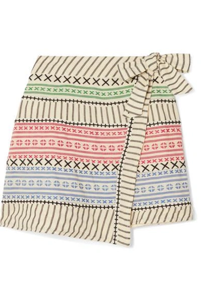 Shop Dodo Bar Or Striped Cotton-gauze Wrap Mini Skirt In White
