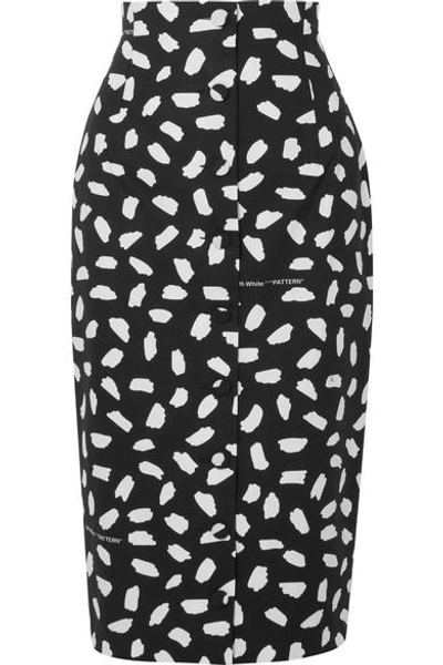 Shop Off-white Printed Cotton-poplin Midi Skirt In Black