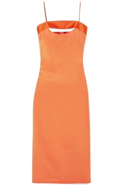 Shop Cushnie Et Ochs Mariela Cutout Satin-trimmed Silk Dress In Papaya