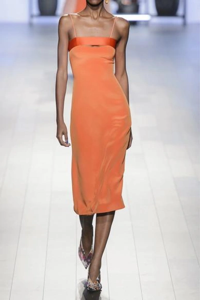 Shop Cushnie Et Ochs Mariela Cutout Satin-trimmed Silk Dress In Papaya