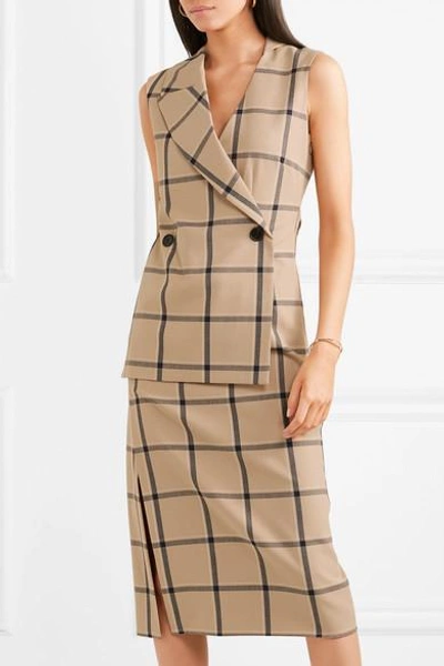 Shop Monse Louise Asymmetric Cutout Checked Twill Dress In Beige