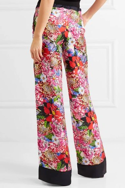 Shop Mary Katrantzou Macaw Floral-print Silk-satin Twill Wide-leg Pants In Fuchsia