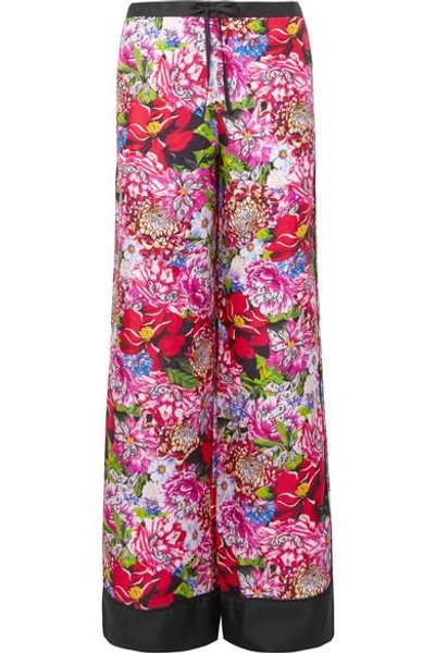Shop Mary Katrantzou Macaw Floral-print Silk-satin Twill Wide-leg Pants In Fuchsia