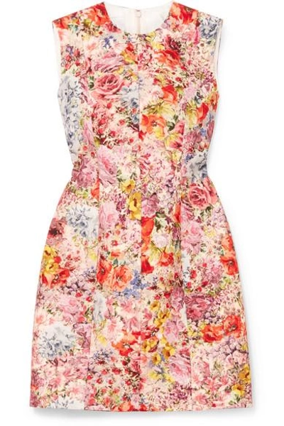 Shop Valentino Floral-print Wool And Silk-blend Crepe Mini Dress In Pink