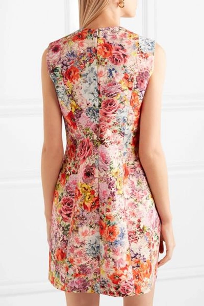 Shop Valentino Floral-print Wool And Silk-blend Crepe Mini Dress In Pink