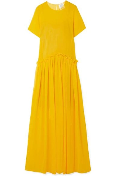 Shop Rosie Assoulin Ebbs And Flows Ruffle-trimmed Cotton-voile Maxi Dress In Yellow