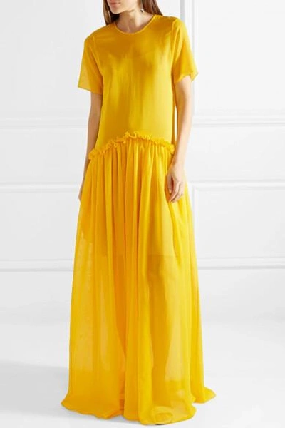 Shop Rosie Assoulin Ebbs And Flows Ruffle-trimmed Cotton-voile Maxi Dress In Yellow