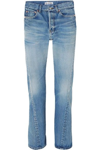 Shop Balenciaga Twisted High-rise Straight-leg Jeans In Blue