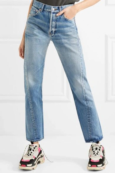 Shop Balenciaga Twisted High-rise Straight-leg Jeans In Blue