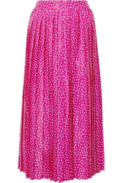 Shop Off-white Cropped Pleated Satin Wide-leg Pants In Fuchsia